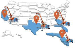 Stylized map of Concrete Pump Supply locations.